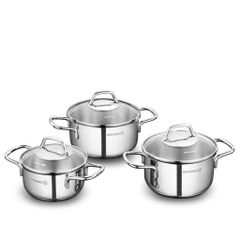 Nồi inox 18/10 Korkmaz Perla 1L 1.8L 2.3L - Nắp kính trong suốt, đáy 3 lớp, sản xuất tại Thổ Nhĩ Kỳ, bền bỉ, an toàn cho sức khỏe