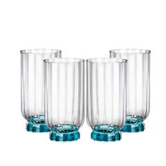 Bộ 4 ly thủy tinh cao cấp Florian 430ml Bormioli Rocco - Ly uống nước màu trắng và xanh sang trọng cho gia đình và tiệc tùng