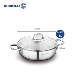 Nồi inox 18/10 Korkmaz Perla 2.3L - 3L - 3.6L, Thân Thấp Dùng Cho Bếp Từ - Sản Xuất Tại Thổ Nhĩ Kỳ