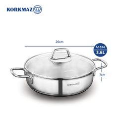 Nồi inox 18/10 Korkmaz Perla 2.3L - 3L - 3.6L, Thân Thấp Dùng Cho Bếp Từ - Sản Xuất Tại Thổ Nhĩ Kỳ