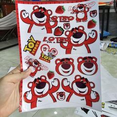 Tem dán trang trí xe máy Gấu Dâu Lotso A4 - Tem 3 Lớp Chống Nước Bền Bỉ, Họa Tiết Sắc Nét, Bảo Hành Trọn Đời