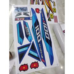Tem Dán 3 Lớp Cao Cấp Wave 100 Đen Xanh - Decal Bóng Bền Màu Trang Trí Ô Tô, Xe Máy, Chống Nước, Bảo Hành Trọn Đời