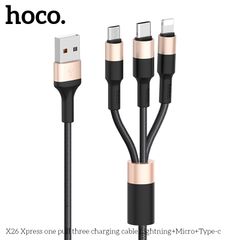 Cáp sạc Hoco X26 3in1 1M - Đầu Lightning, Micro USB, Type-C - Dây sạc đa năng cho iPhone, Samsung, Oppo, Xiaomi