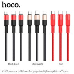 Cáp sạc Hoco X26 3in1 1M - Đầu Lightning, Micro USB, Type-C - Dây sạc đa năng cho iPhone, Samsung, Oppo, Xiaomi