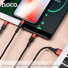 Cáp sạc Hoco X26 3in1 1M - Đầu Lightning, Micro USB, Type-C - Dây sạc đa năng cho iPhone, Samsung, Oppo, Xiaomi