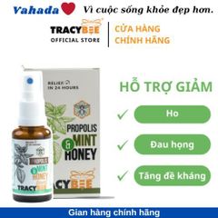 Xịt họng keo ong xanh Tracybee 30ml vị bạc hà và trái cây - Giảm ho, viêm họng, kháng khuẩn cho trẻ từ 1 tuổi trở lên