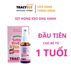 Xịt họng keo ong xanh Tracybee 30ml vị bạc hà và trái cây - Giảm ho, viêm họng, kháng khuẩn cho trẻ từ 1 tuổi trở lên