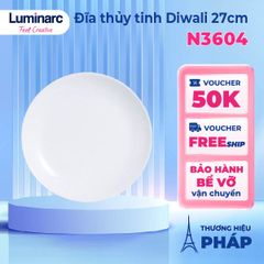 Bộ 6 Đĩa Thủy Tinh Luminarc Diwali 27cm - Hàng Chính Hãng, Dùng Lò Vi Sóng, Máy Rửa Bát, Sang Trọng, Tiện Lợi