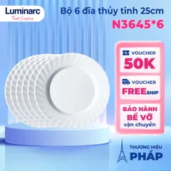 Bộ 6 Đĩa Thủy Tinh Luminarc Trianon 25cm - Chịu Nhiệt, An Toàn Lò Vi Sóng, Hàng Chính Hãng Từ Pháp