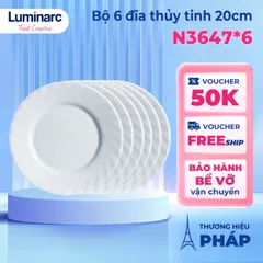 Bộ 6 đĩa thủy tinh cường lực Luminarc Trianon 20cm - An toàn lò vi sóng, chống xước, tiện ích cho bàn ăn