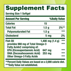 Viên Uống Dầu Cá Nature's Bounty Fish Oil 1400mg - 130 Viên Hỗ Trợ Tim Mạch, Tăng Cường Trí Não - Dễ Uống, Không Mùi