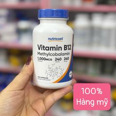 Viên uống Nutricost Vitamin B12 Methylcobalamin 1000mcg 240 viên – Tăng năng lượng, hỗ trợ trí nhớ và sức khỏe thần kinh