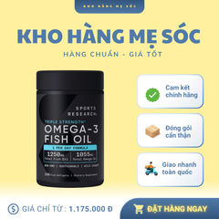 Dầu Cá Sports Research Triple Strength Omega-3 Fish Oil 150 Viên - Bổ Sung 1.250mg Omega-3 Hỗ Trợ Tim, Trí Não, Thị Lực - Chính Hãng Mỹ