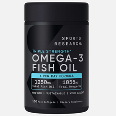 Dầu Cá Sports Research Triple Strength Omega-3 Fish Oil 150 Viên - Bổ Sung 1.250mg Omega-3 Hỗ Trợ Tim, Trí Não, Thị Lực - Chính Hãng Mỹ