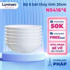 Bộ 6 Bát Tô Thủy Tinh Luminarc Harena 20cm N5416 - An Toàn Lò Vi Sóng, Hàng Chính Hãng, Phong Cách Hiện Đại