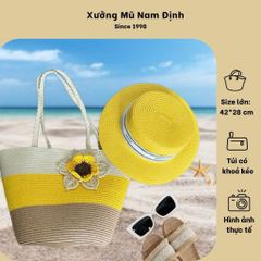 Set Túi Cói Nón Cói phong cách vintage Đi Biển Rực Rỡ Có Khóa Kéo - Túi Nữ Đeo Vai Thời Trang, Tiện Dụng Cho Picnic và Du Lịch