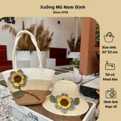 Túi cói xách tay đi biển hoa hướng dương - Combo mũ và túi thời trang Hàn Quốc cho phong cách trẻ trung năng động