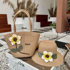 Túi cói xách tay đi biển hoa hướng dương - Combo mũ và túi thời trang Hàn Quốc cho phong cách trẻ trung năng động