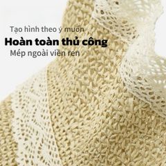 Mũ Cói Đi Biển Phong Cách Hàn Quốc - Nón Cói Chống Nắng UV, Dễ Gấp Gọn Và Hoạ Tiết Dây Ren Thời Trang Cho Nữ