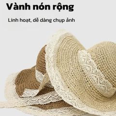 Mũ Cói Đi Biển Phong Cách Hàn Quốc - Nón Cói Chống Nắng UV, Dễ Gấp Gọn Và Hoạ Tiết Dây Ren Thời Trang Cho Nữ