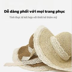Mũ Cói Đi Biển Phong Cách Hàn Quốc - Nón Cói Chống Nắng UV, Dễ Gấp Gọn Và Hoạ Tiết Dây Ren Thời Trang Cho Nữ