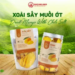 Xoài Sấy Muối Ớt Bazanland - Món Ăn Vặt Cao Nguyên Đậm Đà Vị Mặn Cay Ngọt - Túi Zip 375g / Lon Nhựa 300g