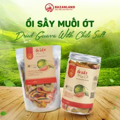 Ổi Sấy Muối Ớt Bazanland - Đặc Sản Cao Nguyên Giòn Ngọt, Vị Cay Đậm Đà Thơm Lừng, Túi Zip 600g / Lon Nhựa 375g