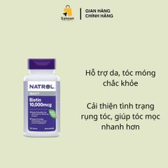 Viên uống Natrol Biotin 10,000mcg Mỹ - Hỗ trợ mọc tóc, Thực phẩm chức năng làm đẹp, 100 viên nang tiện dụng