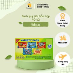 Hộp Bánh Quy Giòn Nabisco Variety Pack 40 Gói - Oreo Mini, Ritz Bits Cheese, Mini Nilla Wafers, Nutter Butter, Mini Chips Ahoy - 1.12kg Mỹ