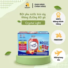 Bột Pha Nước Trái Cây Không Đường Crystal Light Mix 4 Vị - 60 Gói, Thơm Ngon, Giàu Vitamin - Thích Hợp Với Chế Độ Ăn Keto