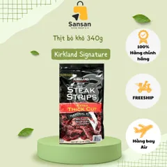 Khô Bò Thượng Hạng Kirkland Steak Strips Dày 340g - Thịt Bò Mỹ Nhập Khẩu - Hương Vị Đậm Đà, Không Chất Béo, Đánh Giá 5 Sao