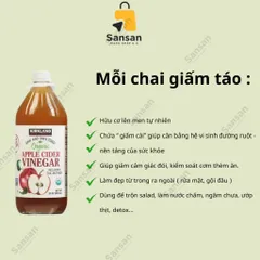 Giấm táo hữu cơ Kirkland Signature 946ml - Tăng cường sức khỏe, hỗ trợ tiêu hóa và làm đẹp da, tóc - Gia vị nấu ăn tự nhiên