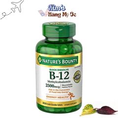 Viên uống Vitamin B12 Nature’s Bounty 2500mcg - Hỗ trợ hệ thần kinh, tim mạch, phòng ngừa thiếu máu, 300 viên hương vị anh đào