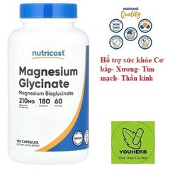 MAGNESIUM GLYCINATE-NUTRICOST 210MG-180V-HỔ TRỢ XƯƠNG,CƠ BẮP,THẦN KINH