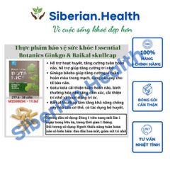 Thực phẩm bổ não Essential Botanics Ginkgo & Baikal Skullcap - Tăng cường trí nhớ - 30 viên, Hỗ trợ cải thiện tuần hoàn não