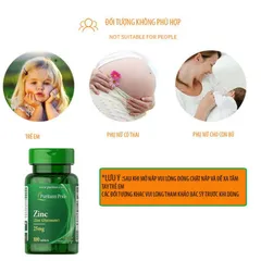 Viên uống bổ sung kẽm Zinc 25mg-50mg Puritan's Pride - Giảm mụn, tăng cường sức đề kháng, làm đẹp da, 100 viên