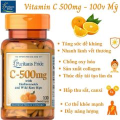 Viên uống bổ sung Vitamin C Puritan’s Pride 500mg/1000mg - Tăng cường đề kháng, đẹp da, chống oxy hóa với Bioflavonoids và Wild Rose Hips