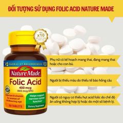 Viên uống Bổ máu Folic Acid 400mcg Nature Made - Vitamin Tổng Hợp cho Phụ Nữ Mang Thai (250 viên)