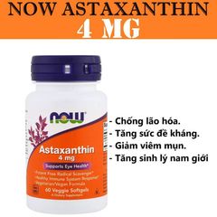 Viên uống bổ sung NOW Astaxanthin 4mg - Giải pháp trẻ hoá cơ thể, chống lão hoá, chống oxy hoá hiệu quả, bảo vệ sức khỏe và làn da