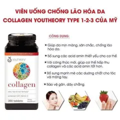 Viên Uống Bổ Sung Collagen Youtheory 390 Viên - Giúp Đẹp Da, Tóc Khỏe Mạnh, Chống Lão Hóa Cùng Amino Acid Tự Nhiên Mỹ