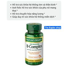 Viên uống tổng hợp Vitamin B Complex với Axit Folic và Vitamin C - Hỗ trợ sức khỏe tim mạch và miễn dịch tự nhiên