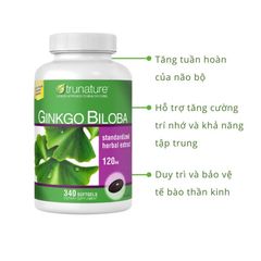 Viên Uống Bổ Não Trunature Ginkgo Biloba 120mg - Hỗ Trợ Tăng Cường Trí Nhớ, Cải Thiện Tuần Hoàn Máu, 340 Viên Mỹ