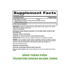 Viên Uống Bổ Não Trunature Ginkgo Biloba 120mg - Hỗ Trợ Tăng Cường Trí Nhớ, Cải Thiện Tuần Hoàn Máu, 340 Viên Mỹ