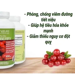 Viên uống Trunature Cranberry 650mg hỗ trợ viêm đường tiết niệu - 140 viên nâng cao sức khỏe và miễn dịch người lớn