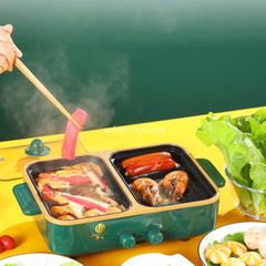 Bếp Lẩu Nướng Điện Đa Năng 2 Ngăn SHANBAN 2 Trong 1 Siêu Chống Dính - Bếp Nướng và Nồi Lẩu Cao Cấp Cho Gia Đình 3-5 Người