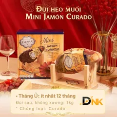 Đùi heo muối Espana Mini Jamon Curado Tây Ban Nha 1kg - Hương vị đặc trưng, set hoàn hảo gồm giá đỡ và dao cắt cho tiệc tùng.