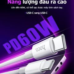 Dây Cáp Sạc Hoco THM206 Type C - USB-C 60W Và IP 27W Dài 1M - Sạc Nhanh Cho Điện Thoại Và Thiết Bị Điện Tử
