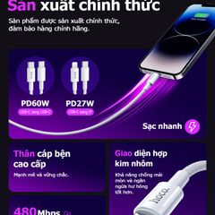Dây Cáp Sạc Hoco THM206 Type C - USB-C 60W Và IP 27W Dài 1M - Sạc Nhanh Cho Điện Thoại Và Thiết Bị Điện Tử