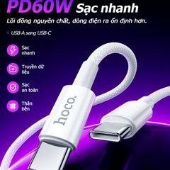 Dây Cáp Sạc Hoco THM206 Type C - USB-C 60W Và IP 27W Dài 1M - Sạc Nhanh Cho Điện Thoại Và Thiết Bị Điện Tử