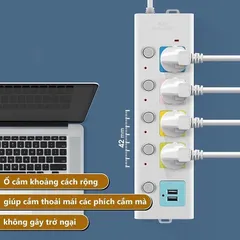 Ổ Điện Đa Năng Con Voi 4 Ổ Cắm & 2 Cổng USB Sạc Nhanh Dây Dài 2m - Thiết Kế Đáng Yêu, Chất Liệu Chống Cháy, An Toàn cho Gia Đình